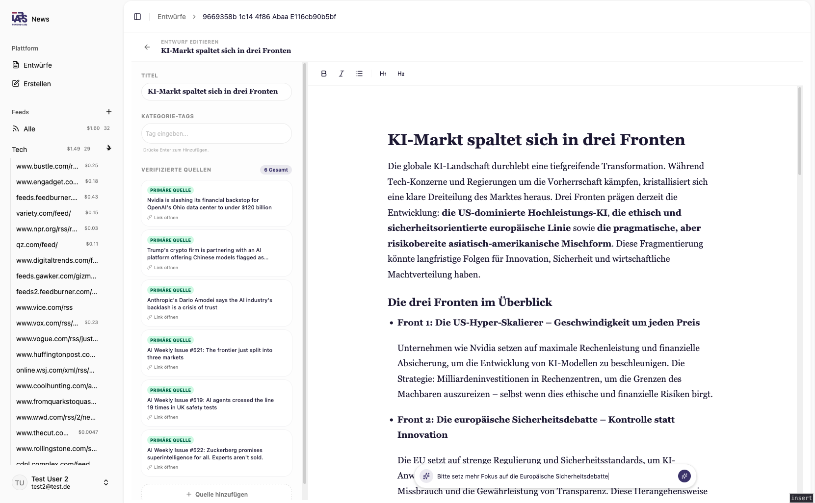 Editoria: Artikelentwurf mit verifizierten Quellen